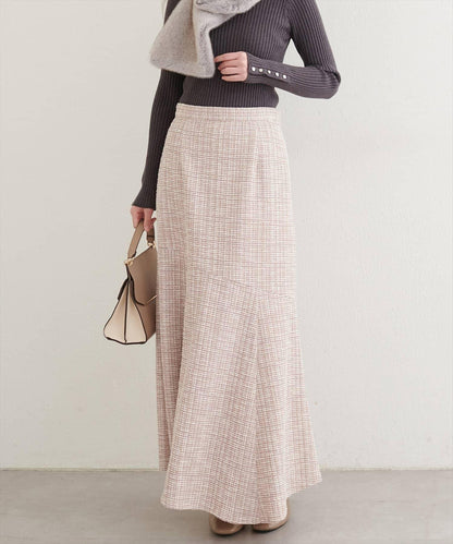 不對稱下襬粗花呢格紋半身裙