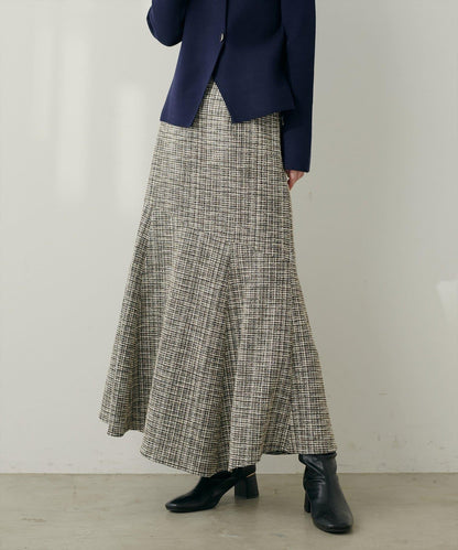 不對稱下襬粗花呢格紋半身裙