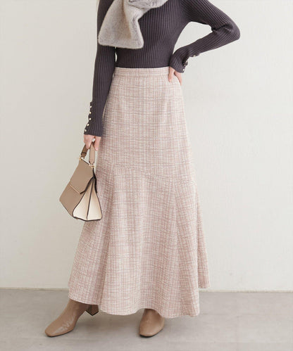 不對稱下襬粗花呢格紋半身裙