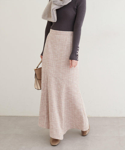 不對稱下襬粗花呢格紋半身裙