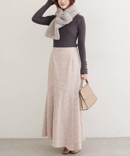 不對稱下襬粗花呢格紋半身裙