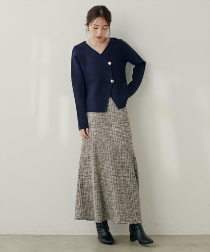 不對稱下襬粗花呢格紋半身裙