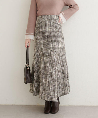 不對稱下襬粗花呢格紋半身裙