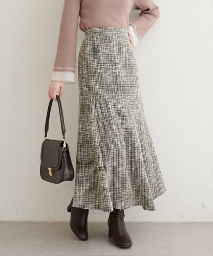 不對稱下襬粗花呢格紋半身裙