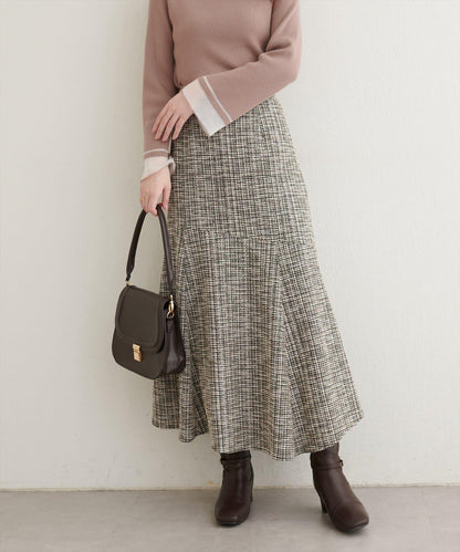 不對稱下襬粗花呢格紋半身裙