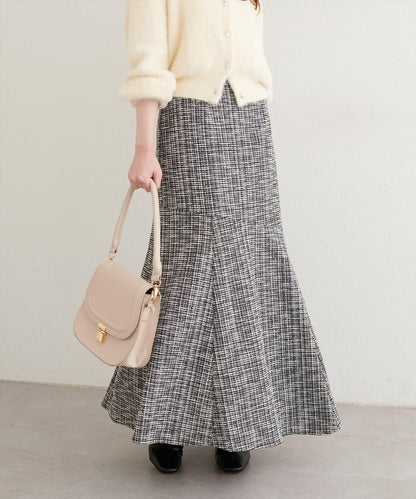 不對稱下襬粗花呢格紋半身裙