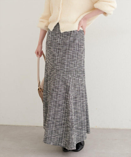 不對稱下襬粗花呢格紋半身裙