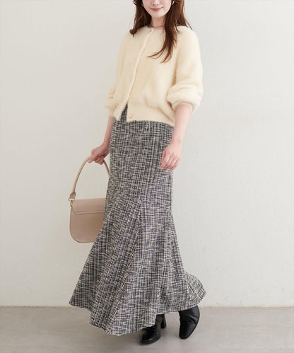 不對稱下襬粗花呢格紋半身裙
