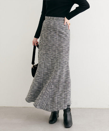 不對稱下襬粗花呢格紋半身裙