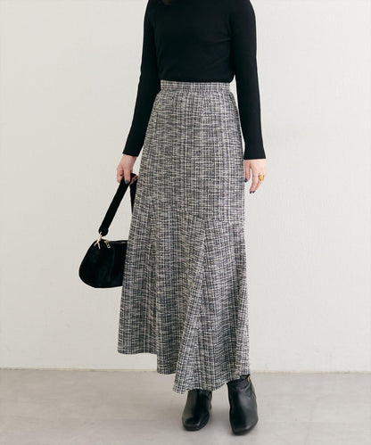 不對稱下襬粗花呢格紋半身裙