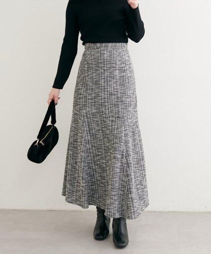 不對稱下襬粗花呢格紋半身裙