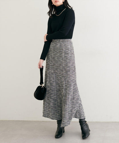 不對稱下襬粗花呢格紋半身裙