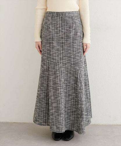 不對稱下襬粗花呢格紋半身裙