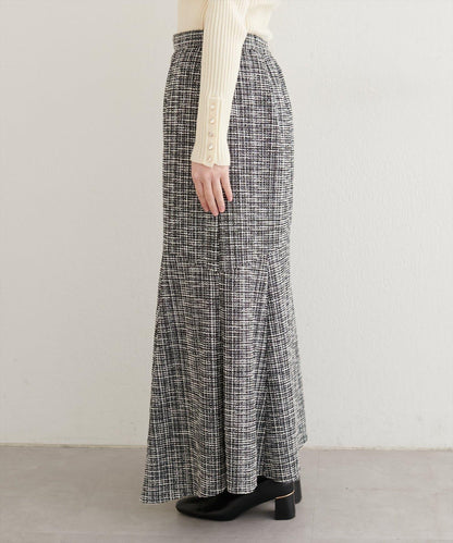 不對稱下襬粗花呢格紋半身裙