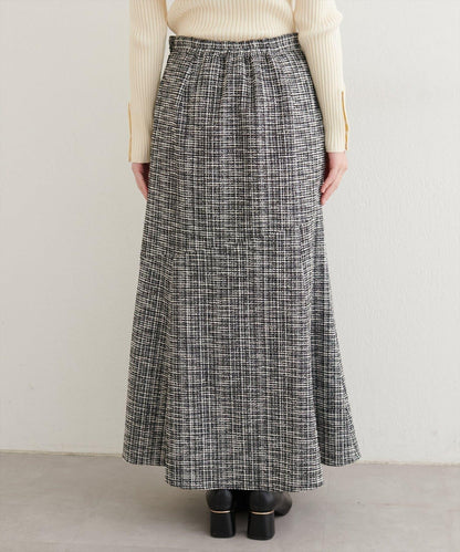 不對稱下襬粗花呢格紋半身裙