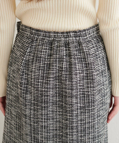 不對稱下襬粗花呢格紋半身裙