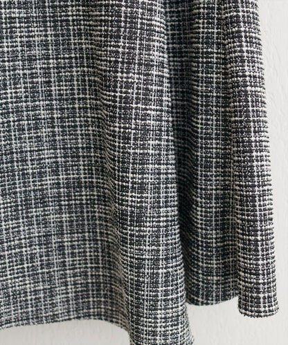 不對稱下襬粗花呢格紋半身裙