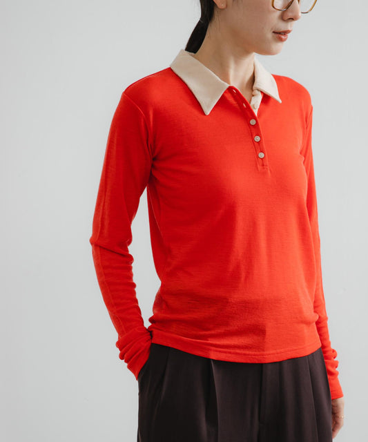 羊毛針織POLO領上衣