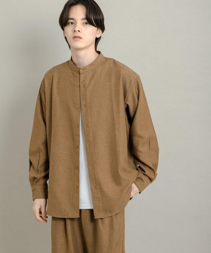 羊毛觸感條紋立領襯衫