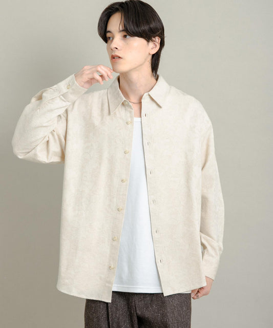 植物提花長袖襯衫