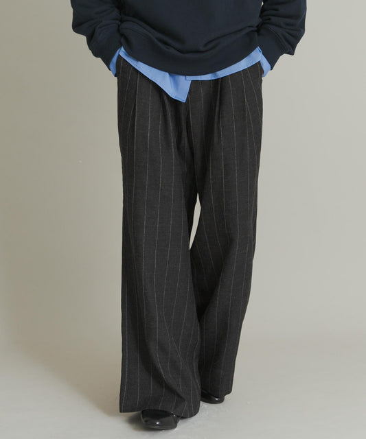 羊毛感條紋寬鬆喇叭褲