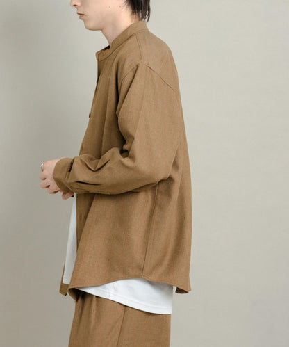 羊毛觸感條紋立領襯衫