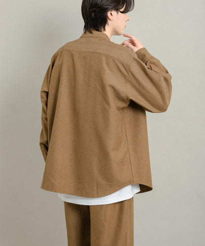 羊毛觸感條紋立領襯衫