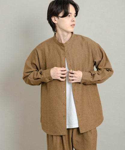 羊毛觸感條紋立領襯衫