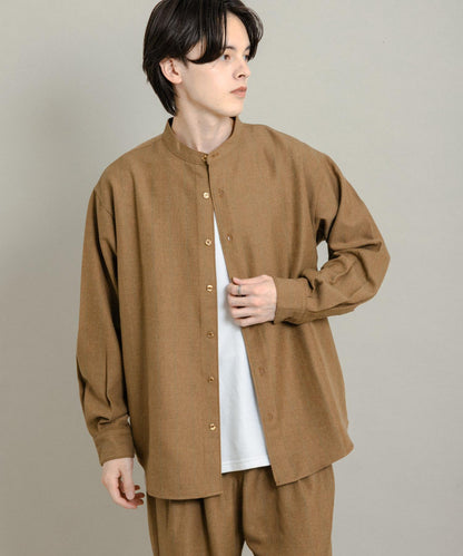 羊毛觸感條紋立領襯衫