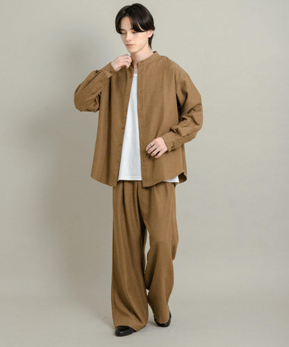 羊毛觸感條紋立領襯衫