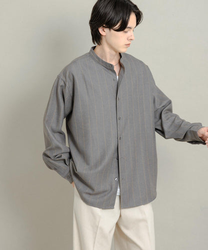 羊毛觸感條紋立領襯衫