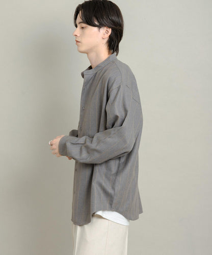 羊毛觸感條紋立領襯衫