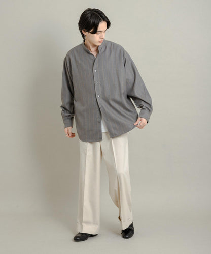 羊毛觸感條紋立領襯衫