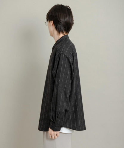 羊毛觸感條紋立領襯衫