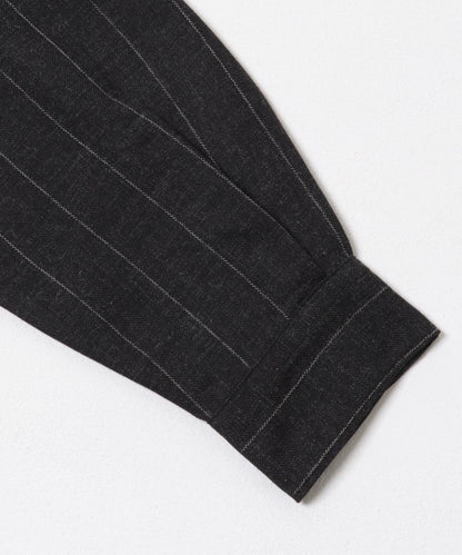 羊毛觸感條紋立領襯衫