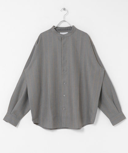 羊毛觸感條紋立領襯衫