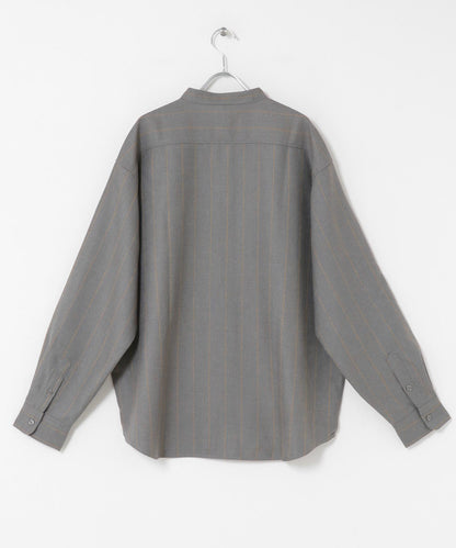 羊毛觸感條紋立領襯衫