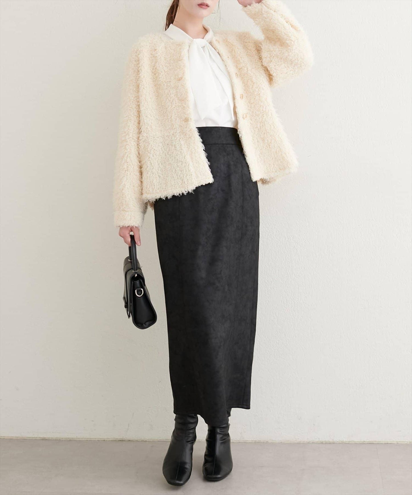 仿皮絨面修身半身裙