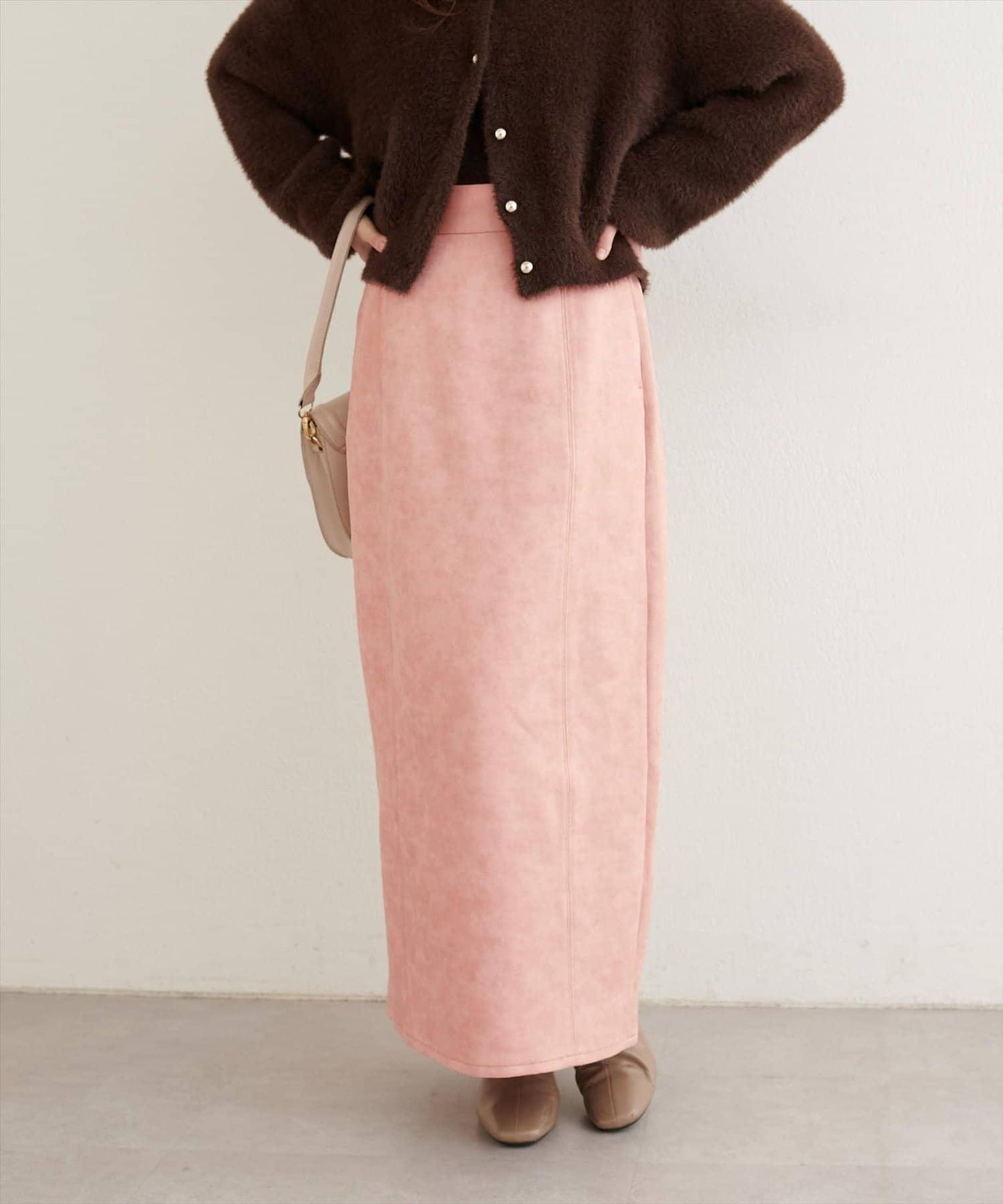 仿皮絨面修身半身裙