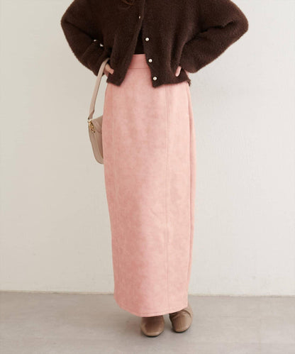 仿皮絨面修身半身裙