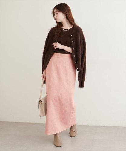 仿皮絨面修身半身裙