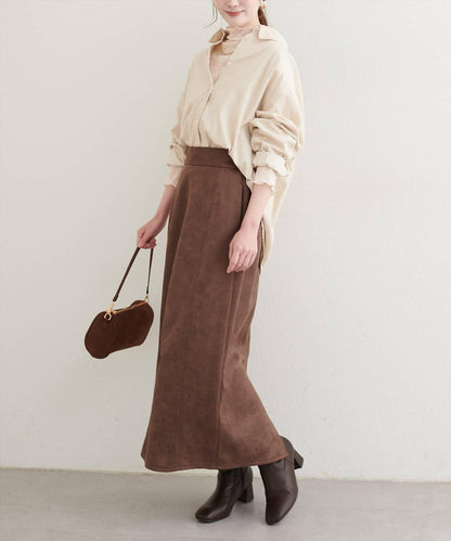 仿皮絨面修身半身裙