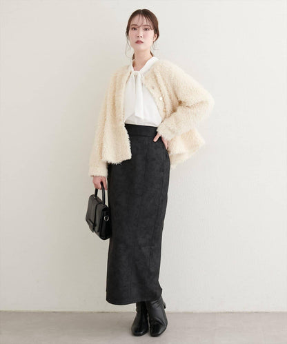 仿皮絨面修身半身裙