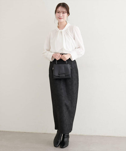 仿皮絨面修身半身裙