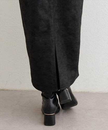 仿皮絨面修身半身裙