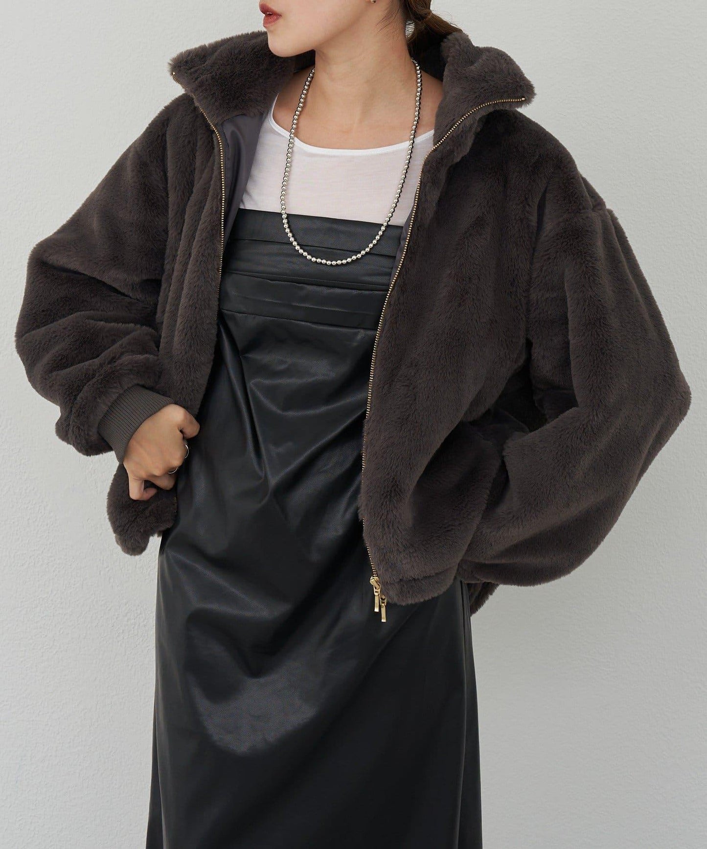 雙拉鍊毛絨大衣