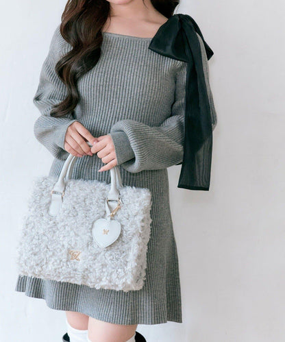 肩帶蝴蝶結針織連衣裙