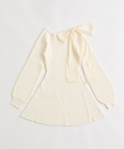 肩帶蝴蝶結針織連衣裙