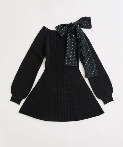 肩帶蝴蝶結針織連衣裙