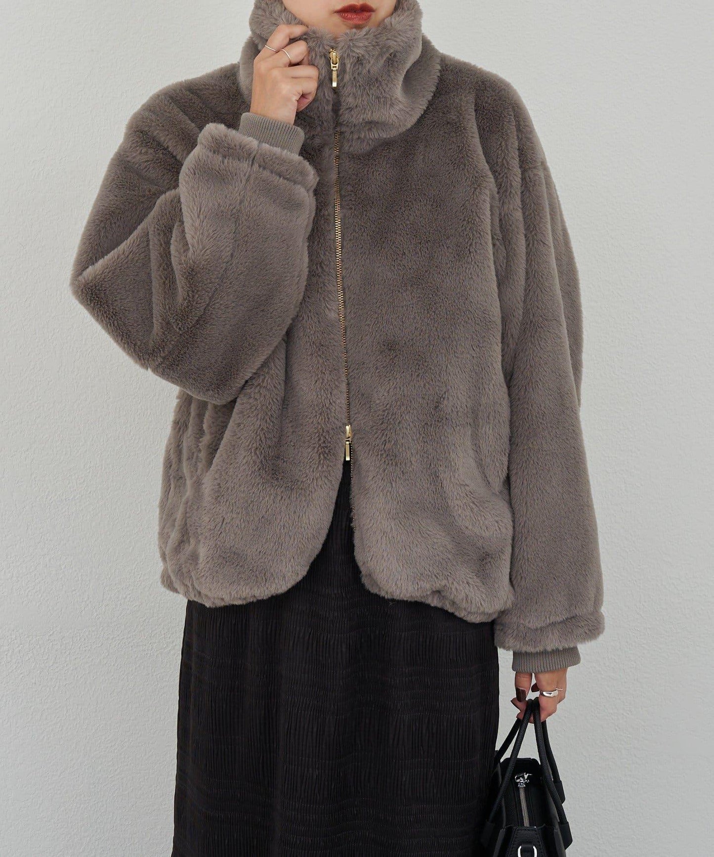 雙拉鍊毛絨大衣